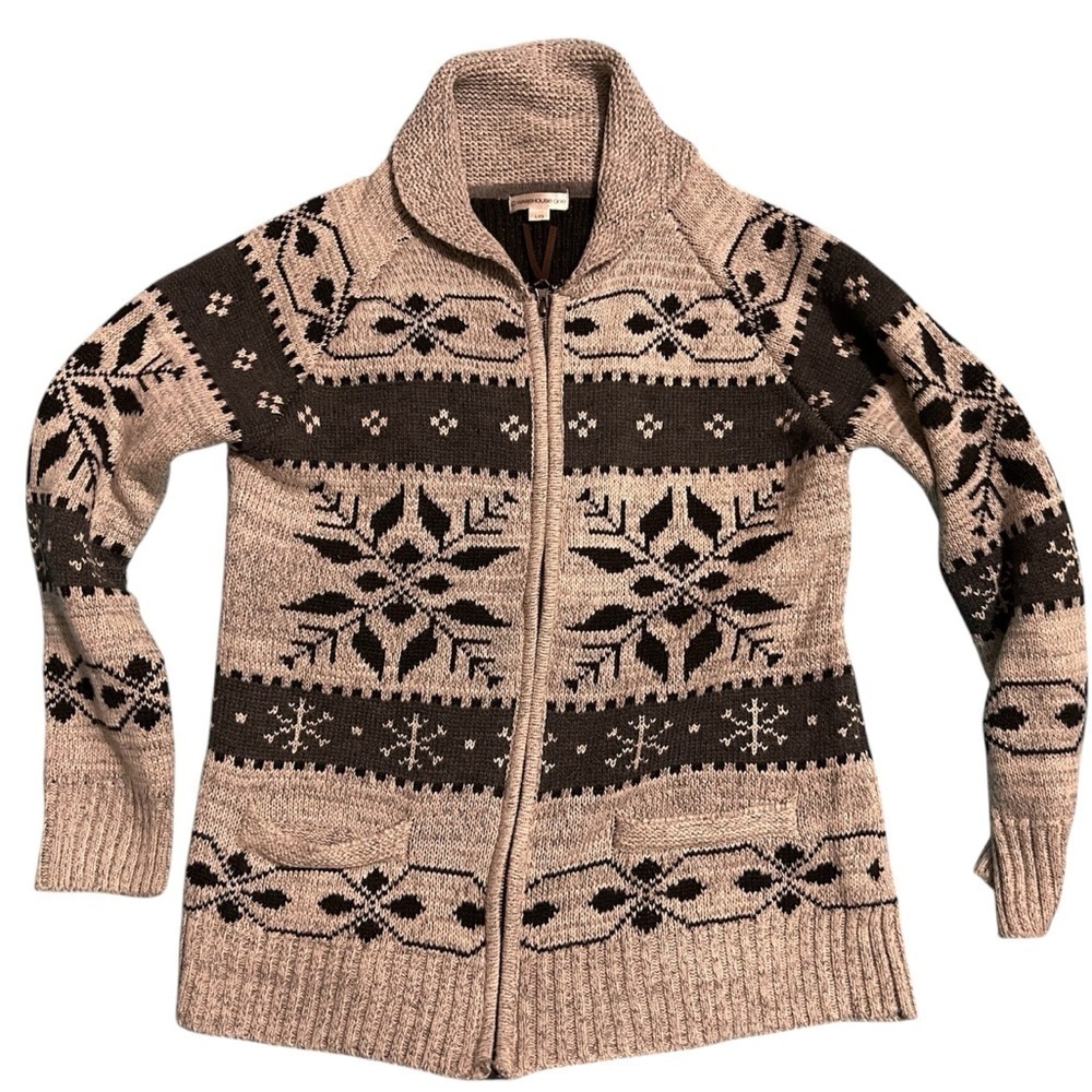 Cozy Grey Wool Zipper Patterned Sweater Medium